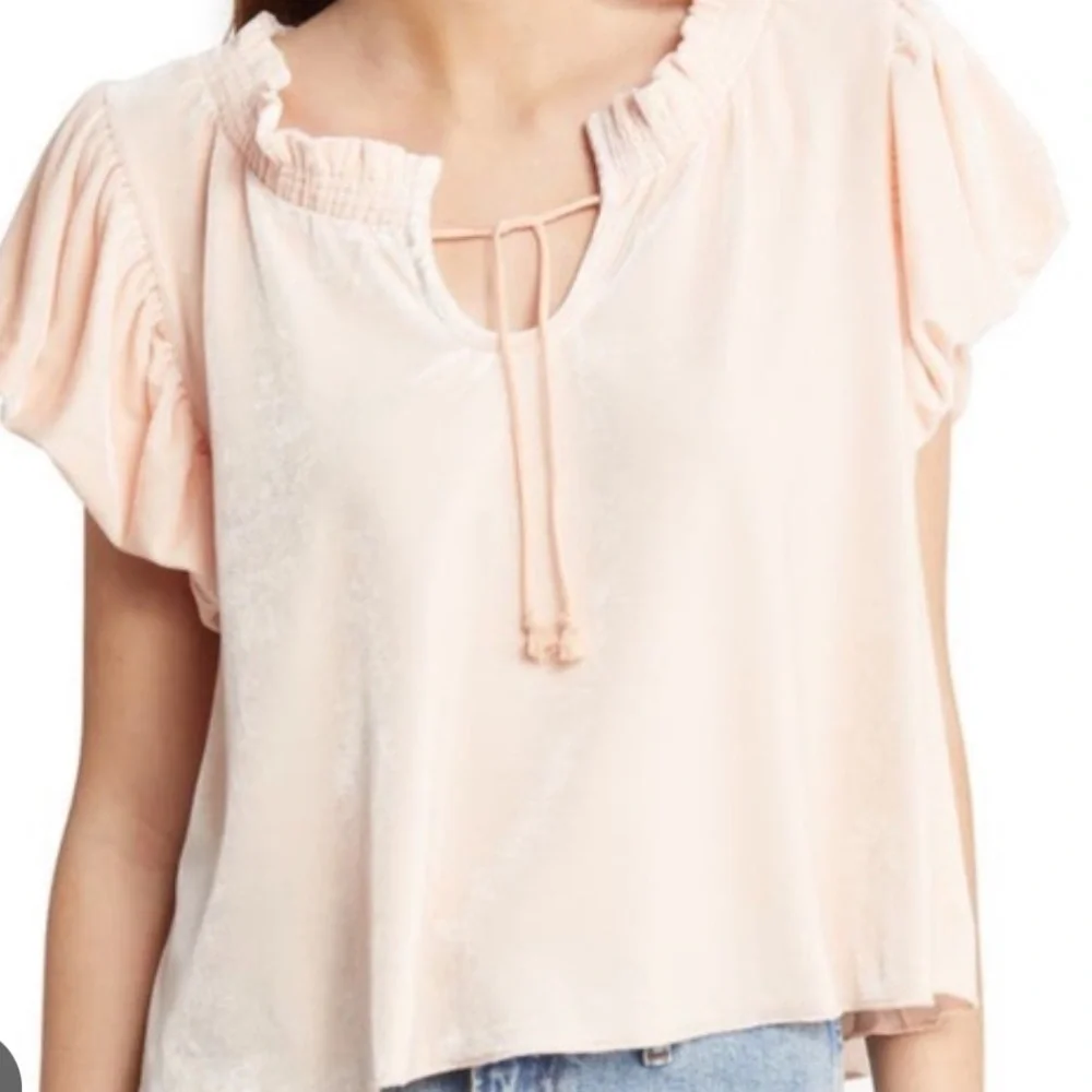 Free People | Terese Velvet Top | Blush Pink | Peasant Boho Blouse | Size M